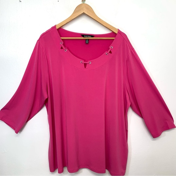 Ellen Tracy Pink Knit Top Woman 2X  Pull Over Cut Out Grommet Detail Casual - Picture 1 of 9